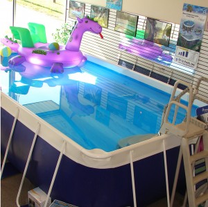 A Softside above ground pool in an Ohio Pools & Spas showroom perfect for backyard family fun